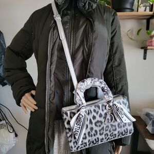 Leopard Print Handbag with Silver Accents And Twilly Scarf